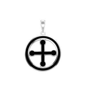 ITI NYC Pommee Cross Pendant Medallion with Black Enamel in Sterling Silver