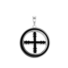Load image into Gallery viewer, ITI NYC Engrailed Cross Pendant Medallion with Black Enamel in Sterling Silver
