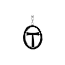 Load image into Gallery viewer, ITI NYC Tau Cross Pendant Medallion with Black Enamel in Sterling Silver
