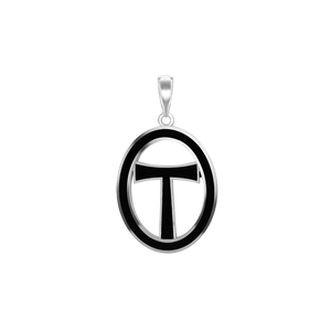 ITI NYC Tau Cross Pendant Medallion with Black Enamel in Sterling Silver