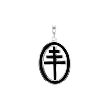 Load image into Gallery viewer, ITI NYC Papal Cross Pendant Medallion with Black Enamel in Sterling Silver
