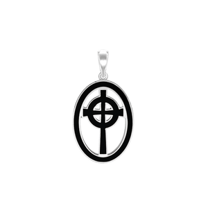 ITI NYC Celtic Cross Pendant Medallion with Black Enamel in Sterling Silver