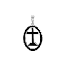 Load image into Gallery viewer, ITI NYC Calvary Cross Pendant Medallion with Black Enamel in Sterling Silver
