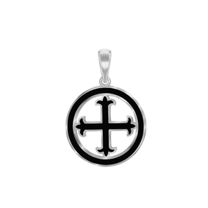 ITI NYC Fleury Cross Pendant Medallion with Black Enamel in Sterling Silver