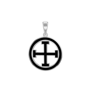 ITI NYC Potent Cross Pendant Medallion with Black Enamel in Sterling Silver