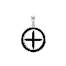 Load image into Gallery viewer, ITI NYC Pointed Cross Pendant Medallion with Black Enamel in Sterling Silver

