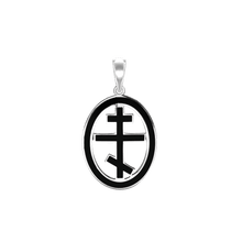Load image into Gallery viewer, ITI NYC Orthodox Cross Pendant Medallion with Black Enamel in Sterling Silver
