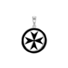 Load image into Gallery viewer, ITI NYC Maltese Cross Pendant Medallion with Black Enamel in Sterling Silver
