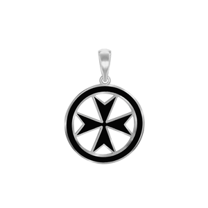 ITI NYC Maltese Cross Pendant Medallion with Black Enamel in Sterling Silver