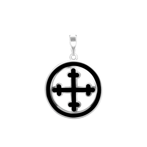 ITI NYC Botonee Cross Pendant Medallion with Black Enamel in Sterling Silver