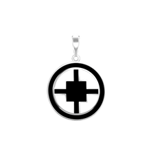 Load image into Gallery viewer, ITI NYC Quadrate Cross Pendant Medallion with Black Enamel in Sterling Silver
