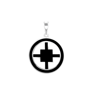 ITI NYC Quadrate Cross Pendant Medallion with Black Enamel in Sterling Silver