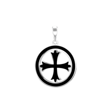 Load image into Gallery viewer, ITI NYC Patonce Cross Pendant Medallion with Black Enamel in Sterling Silver
