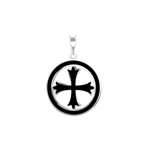 ITI NYC Patonce Cross Pendant Medallion with Black Enamel in Sterling Silver