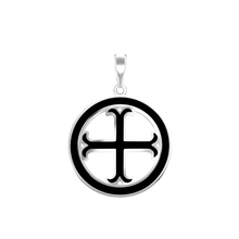Load image into Gallery viewer, ITI NYC Moline Cross Pendant Medallion with Black Enamel in Sterling Silver
