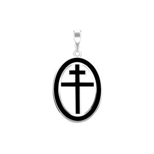 ITI NYC Patriarchal Cross Pendant Medallion with Black Enamel in Sterling Silver