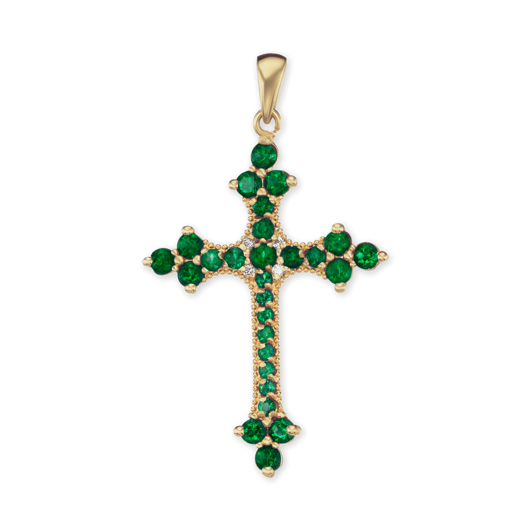 ITI NYC Trinity Cross Pendant with Green Cubic Zirconia in Sterling Silver