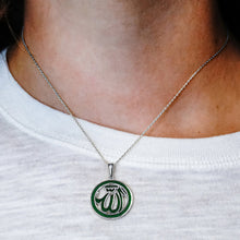 Load image into Gallery viewer, ITI NYC Allah Pendant with Green Enamel in Sterling Silver
