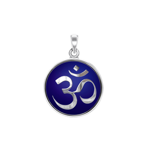 ITI NYC Hindu Om Pendant with Dark Blue Enamel in Sterling Silver