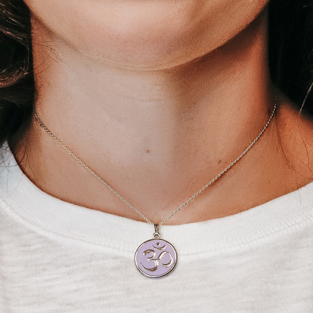 ITI NYC Hindu Om Pendant with Lavender Enamel in Sterling Silver