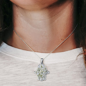 ITI NYC Hamsa Pendant with Green Enamel in Sterling Silver