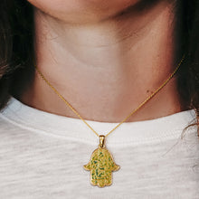 Load image into Gallery viewer, ITI NYC Hamsa Pendant with Green Enamel in Sterling Silver
