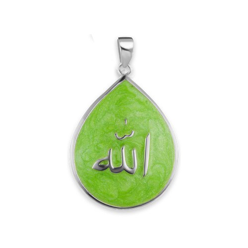 ITI NYC Allah Necklace with Light Green Enamel in Sterling Silver
