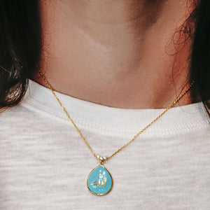 ITI NYC Allah Necklace with Light Blue Enamel in Sterling Silver