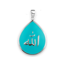 Load image into Gallery viewer, ITI NYC Allah Necklace with Light Blue Enamel in Sterling Silver
