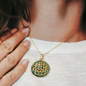 ITI NYC Mashallah Pendant with Green Enamel in Sterling Silver