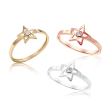 Load image into Gallery viewer, Stackable Ring with Stones in Star Design in 14K Gold
