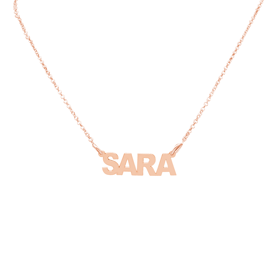 Block Letter Laser Cut Out Necklace in Sterling Silver in 18K Rose Gold Finish