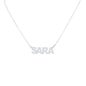 Block Letter Laser Cut Out Necklace in 14K White Gold