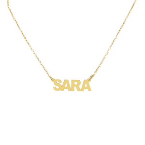 Block Letter Laser Cut Out Necklace in Sterling Silver in 18K Yellow Gold Finish