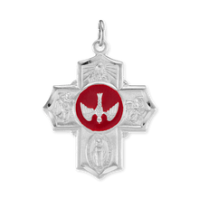 Load image into Gallery viewer, ITI NYC Double-Sided Four-Way Cross Pendant with Red Enamel in Sterling Silver
