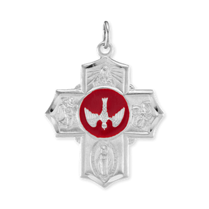 ITI NYC Double-Sided Four-Way Cross Pendant with Red Enamel in Sterling Silver