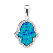 Load image into Gallery viewer, ITI NYC Created Opal Hamsa Pendant with Cubic Zirconia in Sterling Silver
