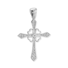 Load image into Gallery viewer, ITI NYC Clover Cross Pendant with Cubic Zirconia in Sterling Silver
