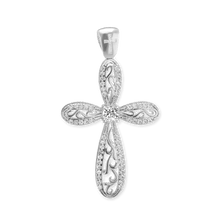 Load image into Gallery viewer, ITI NYC Scroll Cross Pendant with Cubic Zirconia in Sterling Silver
