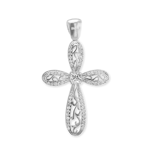 ITI NYC Scroll Cross Pendant with Cubic Zirconia in Sterling Silver
