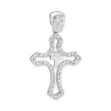 Load image into Gallery viewer, ITI NYC Double Cross Pendant with Cubic Zirconia in Sterling Silver
