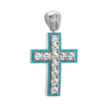 Load image into Gallery viewer, ITI NYC Classic Cross Pendant with Light Blue Cubic Zirconia in Sterling Silver

