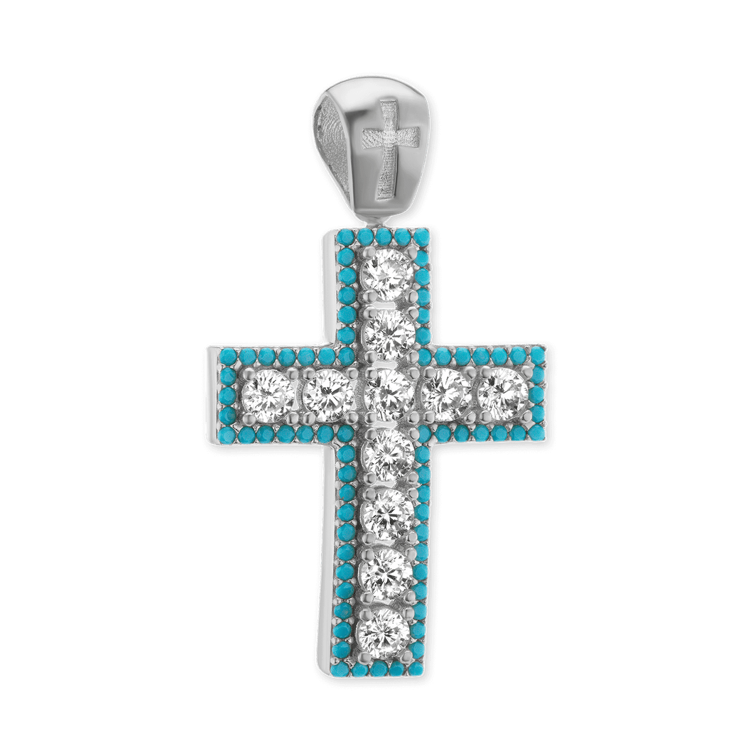 ITI NYC Classic Cross Pendant with Light Blue Cubic Zirconia in Sterling Silver