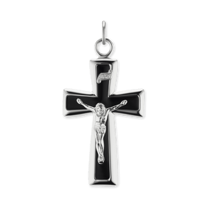 ITI NYC Traditional Crucifix Pendant with Black Enamel in Sterling Silver
