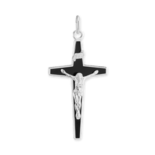 Load image into Gallery viewer, ITI NYC Tapered Crucifix Pendant with Black Enamel in Sterling Silver

