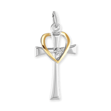 Load image into Gallery viewer, ITI NYC Heart Cross Pendant with Cubic Zirconia in Sterling Silver
