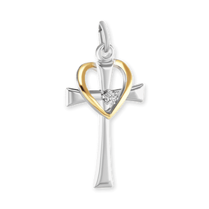 ITI NYC Heart Cross Pendant with Cubic Zirconia in Sterling Silver