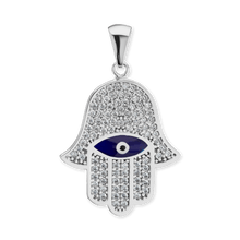Load image into Gallery viewer, ITI NYC Hamsa Pendant with Evil Eye in Sterling Silver
