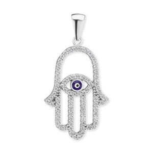 ITI NYC Hamsa Pendant with Evil Eye in Sterling Silver