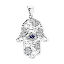 Load image into Gallery viewer, ITI NYC Hamsa Pendant with Evil Eye in Sterling Silver
